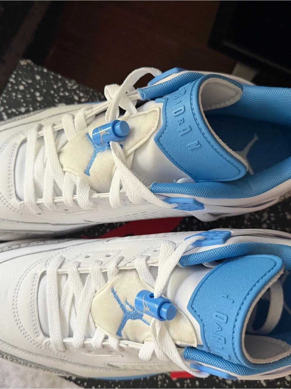 Jordan Retro Men’s Sneakers White and Light Blue with Elephant Print